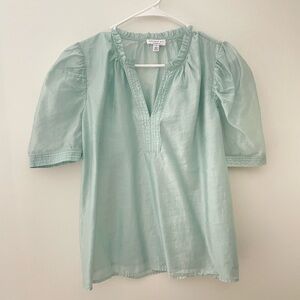 Current Air Gathered Detail Split-Neck Short-Sleeve Blouse Light Sage Green